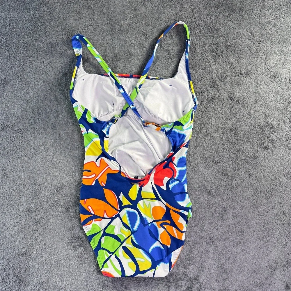 Nautica Tropical Floral One Piece Swimsuit Ruched Tummy Control Medium‎